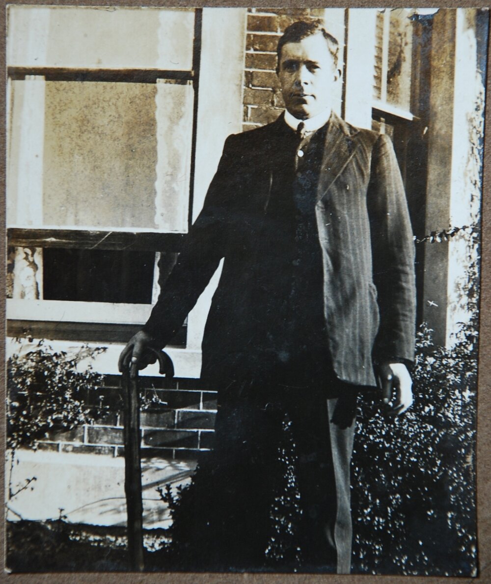 J.A. Taylor, early 1920s (two&nbsp;crutches in hand)