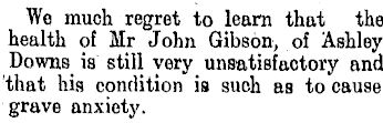 John Gibson Ill Health, Ashley Downs 1907