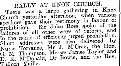 Prohibition Rally at Knox Church 