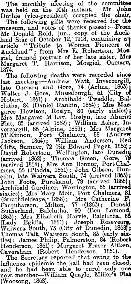Note of John Gibson's Death