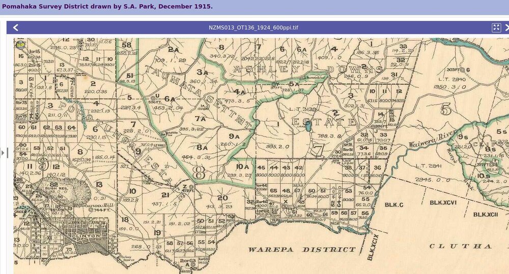 Pomahaka Survey District 1915 Zoomed Out