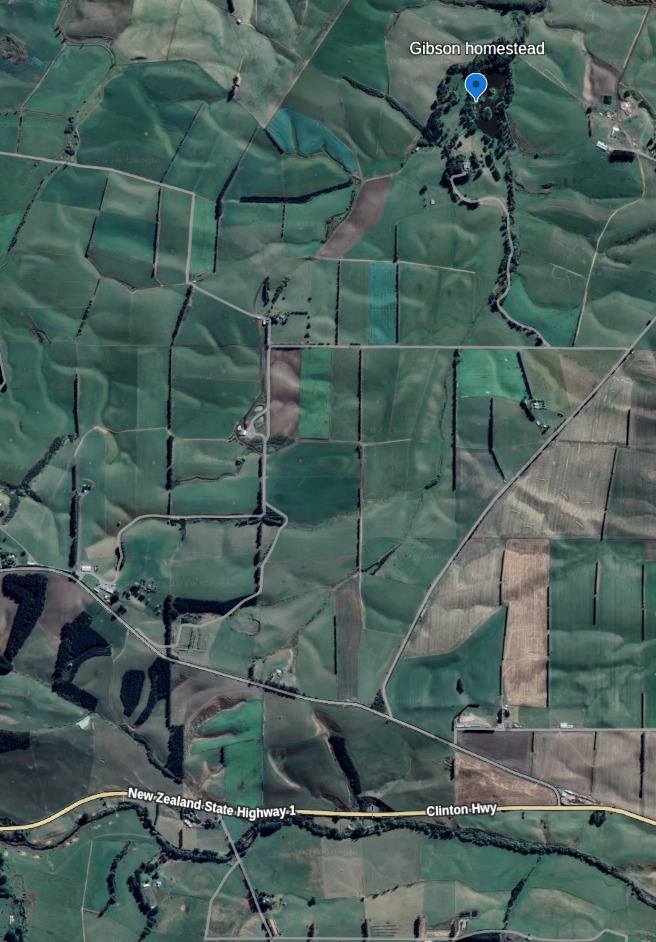 Gibson Homestead in relation to Confluence Kuriwao and Waiwera Streams