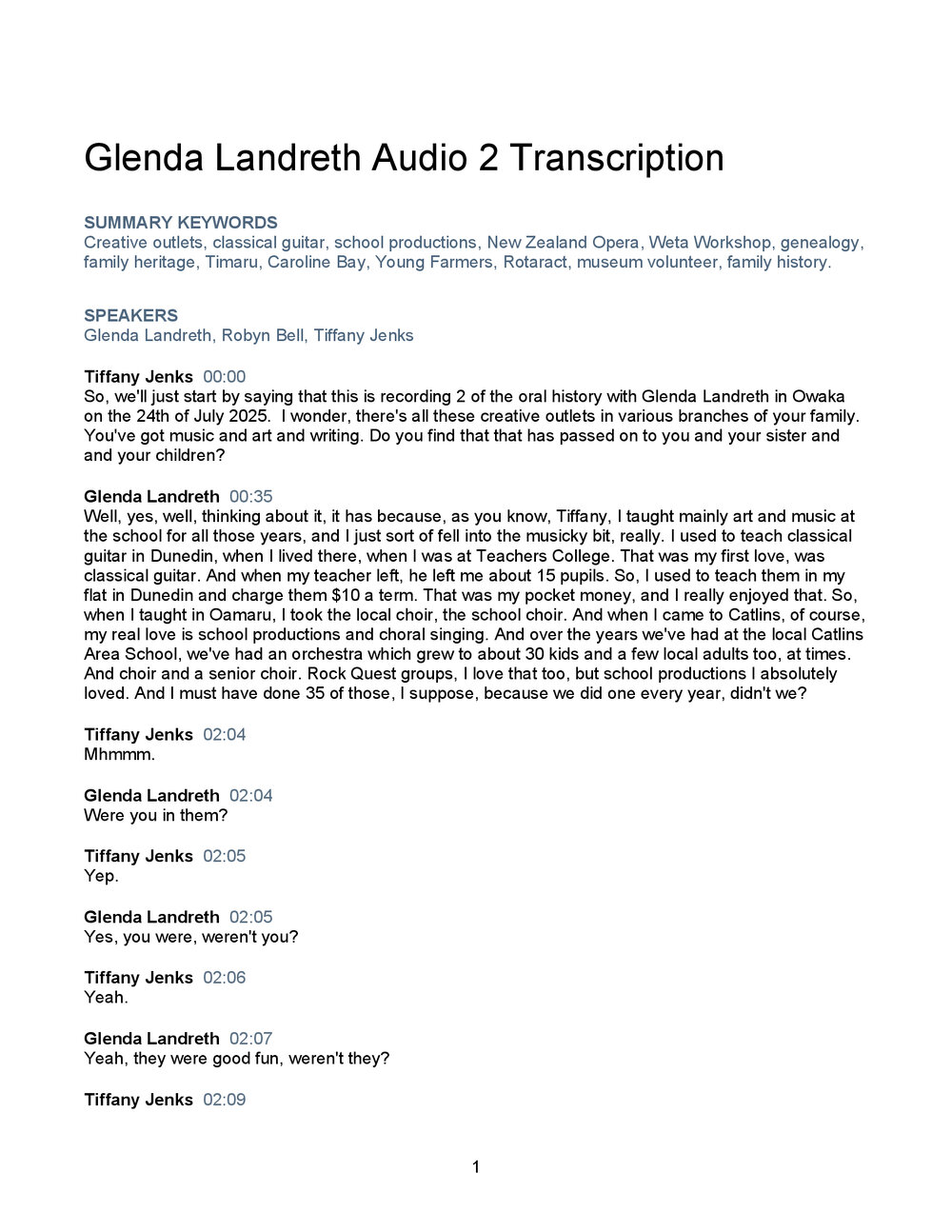 Glenda Landreth Oral History Audio Two Transcript