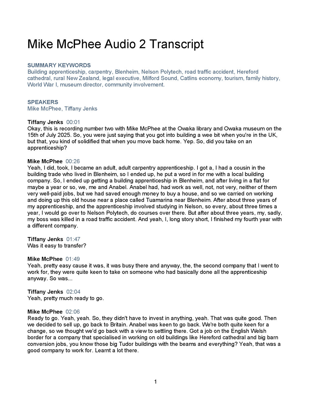 Mike McPhee Oral History Audio Two Transcript