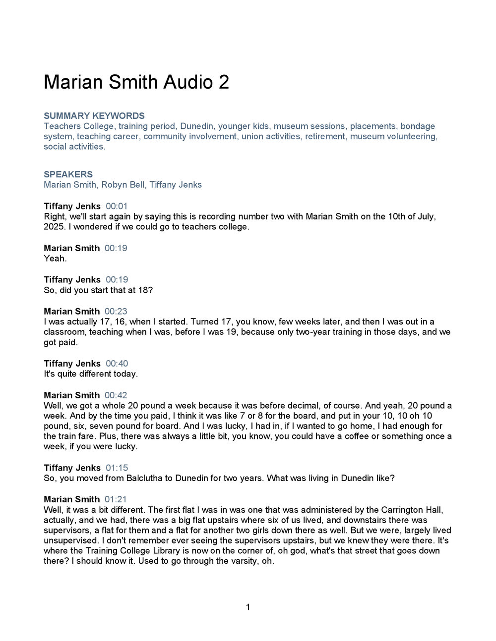 Marian Smith Oral History Audio Two Transcript