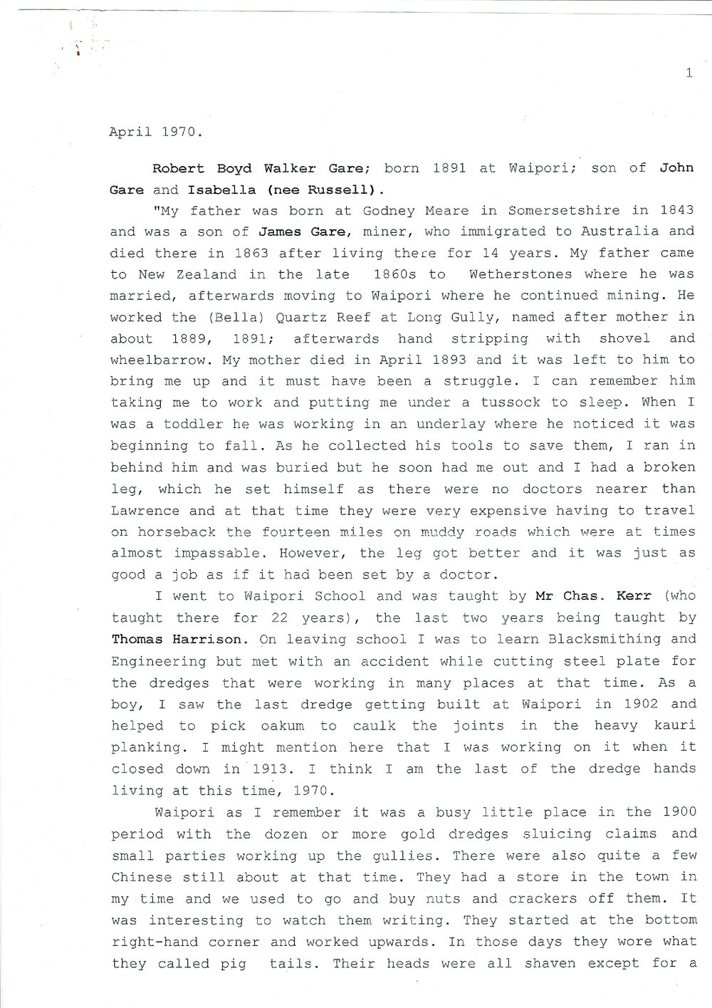 Transcript of oral history interview with Bob Gare