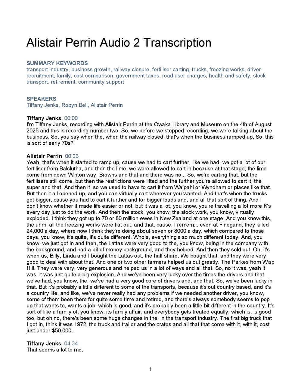 Alistair Perrin Oral History Audio Two Transcript