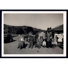 Scooter Rally outside Waihola store 1950s