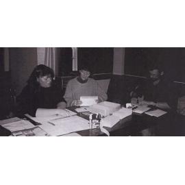 Margaret Stoddart, Pauline Agnew, and Graham Henderson prepare for 1998 Warepa School Reunion