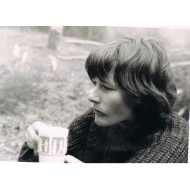 Louise Freeman at Pick & Shovel Hut, Lake Mahinerangi