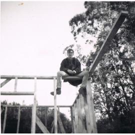 John Bellamy at Pick & Shovel Hut, Lake Mahinerangi
