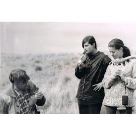 John, Roberta, and Lexie at Pick & Shovel Hut, Lake Mahinerangi