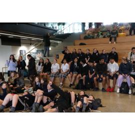 Students watch Performance on Large Screen at Te Pou Ō Mata-au