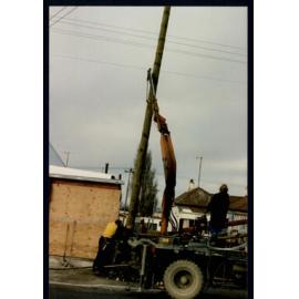 Crain Lifting Power Pole, Balclutha Library Extension 1993