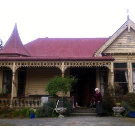 Audrey Stevens outside Taylor Home, Port Chalmers 2016