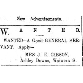 Servant Wanted, Ashley Downs 1904