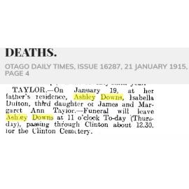 Isabella (Lisa) Dufton TAYLOR Death Notice, 1915