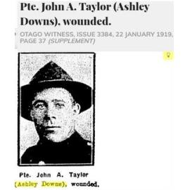 John A Taylor Wounded WW1