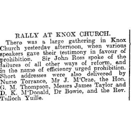 Prohibition Rally at Knox Church 