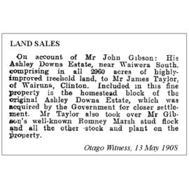 Land Sales, Ashley Downs, 1908