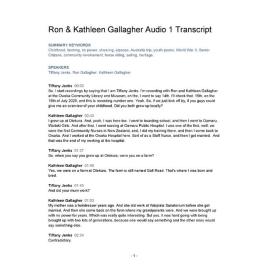 Ron and Kathleen Gallagher Oral History Audio One Transcript