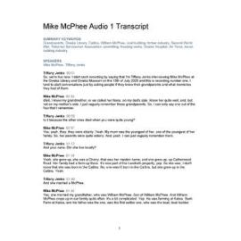 Mike McPhee Oral History Audio One Transcript