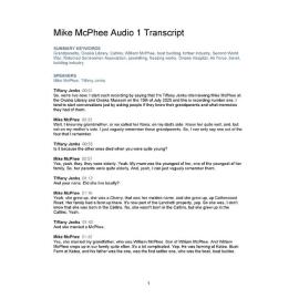 Mike McPhee Oral History Audio One Transcript
