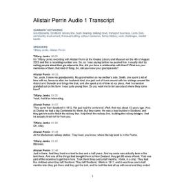 Alister Perrin Oral History Audio One Transcript