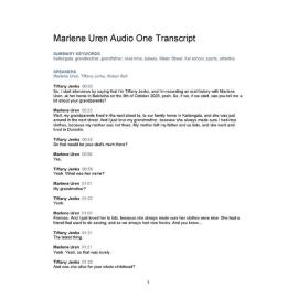 Marlene Uren Oral History Audio One Transcript