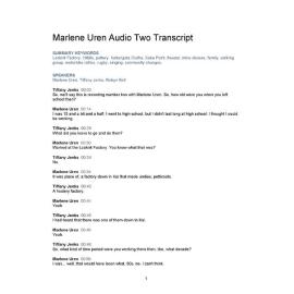 Marlene Uren Oral History Audio Two Transcript