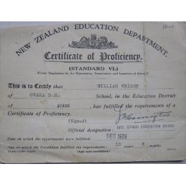 William (Bill) Wright School Proficiency Certificate 